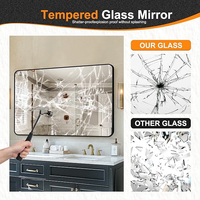 Delma Black Framed Bathroom Vanity Mirror for Over Sink, 50x30 Inch High-Definition Wall Mirror with Horizontal/Vertical Hanging, Durable Rust-Resistant Bathroom Mirror for Modern Decor (Black)