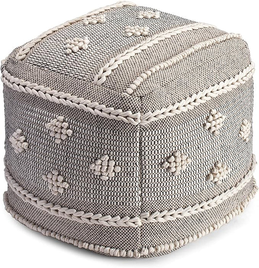 Anji Mountain 100% Handmade & Handcrafted Comfortable Home Décor Pouf Ottoman Footrest for Living Room, Bedroom, Nursery, Kidsroom, Patio Furniture - (20" x 20" x 20"- Black,Ivory)