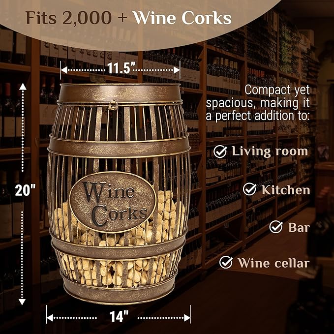 Wine Barrel Table - Cork Catcher Accent Table. Cork Holder Decorative and Storage - 2000 Corks - Regular