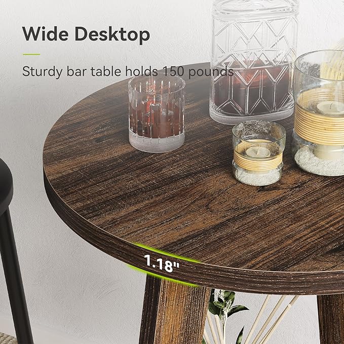 LITTLE TREE Portable Round Bar Table, High Top Bistro Pub Table, Mobile 2-Tier Shelves for Events, Party, Camping, Picnic, Tradeshow, 35.4-Inch Height (Brown, 1-Pack)