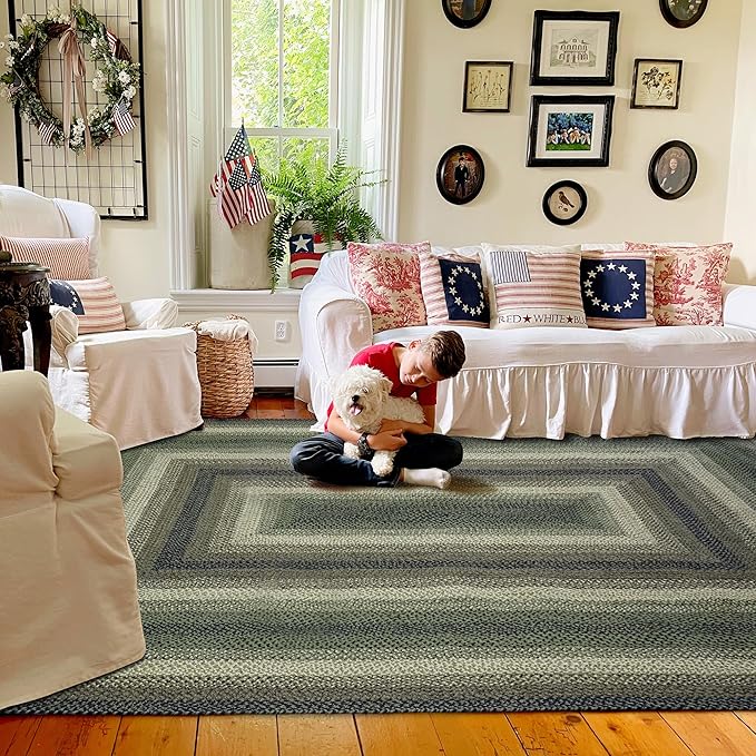 Homespice Pinecone Braided Area Rug 5x8' - Jute Braided Natural Rugs for Living Room for Rustic Country Decor