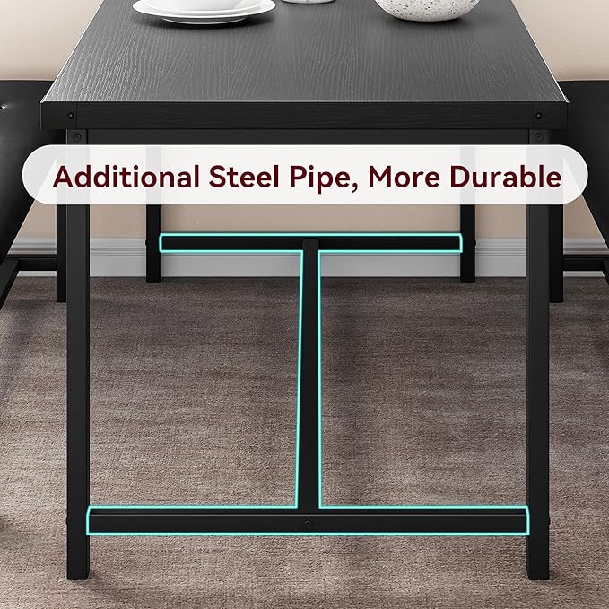 Dining Table Set for 4, Kitchen Table with 2 Upholstered Benches, 3-Piece Dining Room Set for Kitchen, Apartment and Small Spaces, Black