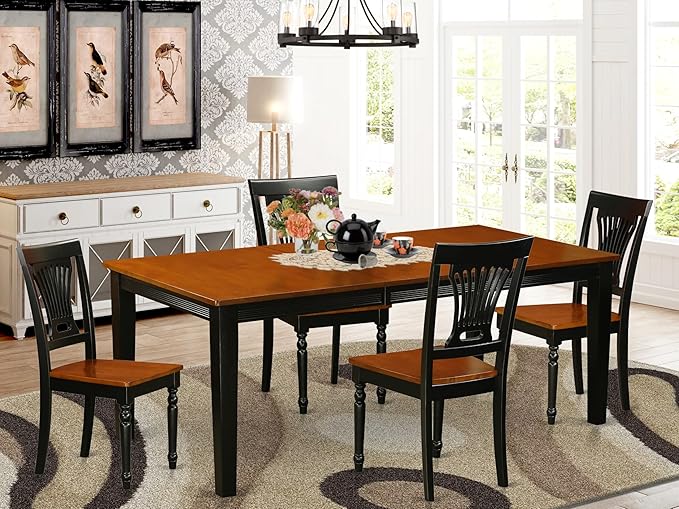 East West Furniture QUPL5-BCH-W 5 Piece Kitchen Table & Chairs Set Includes a Rectangle Dining Table with Butterfly Leaf and 4 Dining Room Chairs, 40x78 Inch, Black & Cherry