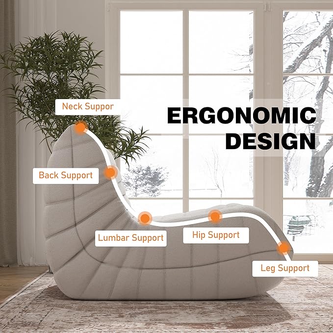 Bean Bag Chair for Adults, Oversized Fireside Chair Comfy Lazy Floor Sofa, Single Seat Sofa Couch Memory Foam Bean Bag Chair for Living Room, Bedroom Apartment Office (Beige)