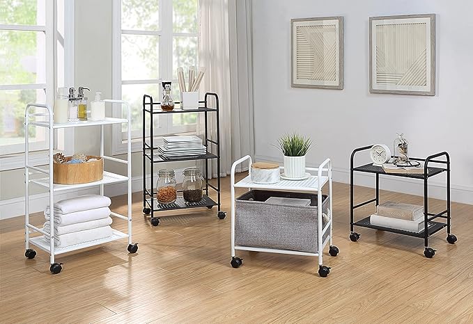 SunnyPoint 3-Tier Rolling Utility Cart – Metal Storage Organizer with Wheels, Mobile Kitchen Cart, Office & Home Organizer, Black, 12" D x 16.92" W x 31.1" H