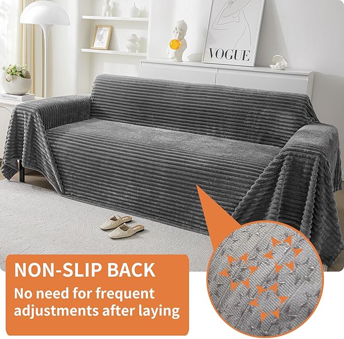 HAOMAIJIA Faux Fur Sofa Covers Couch Covers for 2 Cushion Couch Sofa Pet Friendly Soft Non Slip Couch Cover for Dogs Washable Sectional Couch Covers L Shape Furniture Protector (Grey, 71"x118")