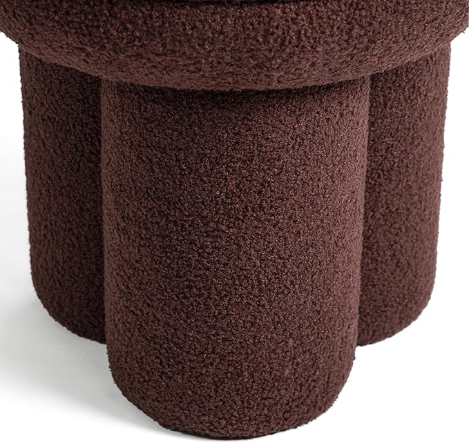 Furniture of America Rami Modern 18-inch Mushroom-Shape Upholstered Ottoman with Tri-Pillar Pedestal, Vanity Stool Chair, Small Foot Stool for Bedroom, Living Room, Entryway, Brown