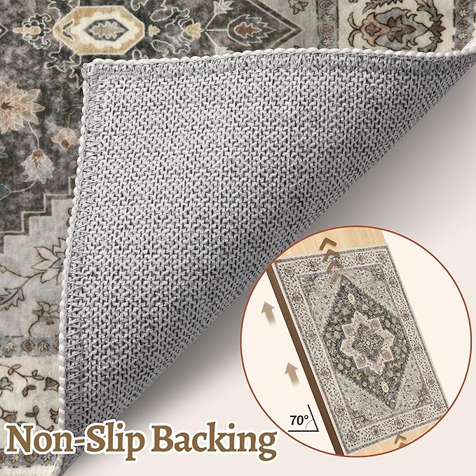Kitchen Rugs 2x4 Washable Rug for Entryway Vintage Non Slip Small Rugs Front Door Mat Indoor Entrance, Print Distressed Throw Rug Grey Brown Soft Low Pile Rugs Small Carpet for Entry Bedroom Bathroom