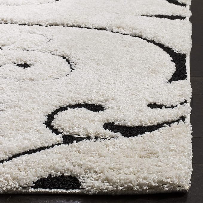 SAFAVIEH Florida Shag Collection Accent Rug - 3'3" x 5'3", Ivory & Black, Scroll, Non-Shedding & Easy Care, 1.2-inch Thick Ideal for High Traffic Areas in Entryway, Living Room, Bedroom (SG455-1290)