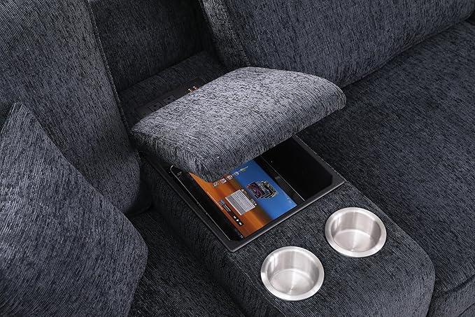 127" L-Shaped Sectional Couch with Movable Ottoman&6 Throw Pillows,7 Seat Chenille Upholstered Sofa W/2 Cup Holder,USB Port&Hidden Storage Box,DIY Combination,for Living Room,Apartment,Dark Gray