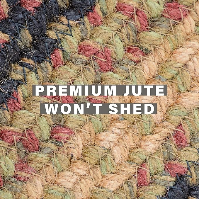 Highland Multi Color Jute Braided Oval Rug, 4x6' - Warm Country and Lodge Decor, Perfect for Bedrooms, Kitchens and Large Entryways - Pet Friendly, Reversible and Easy to Clean