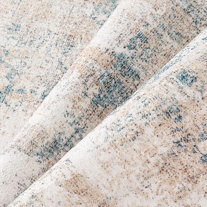 9x12 Washable Area Rug Beige Blue Neutral Abstract Living Room Bedroom Large Throw Rug Non Slip Soft Low Pile Indoor Floor Carpet for Dining Room Kitchen Office Entryway