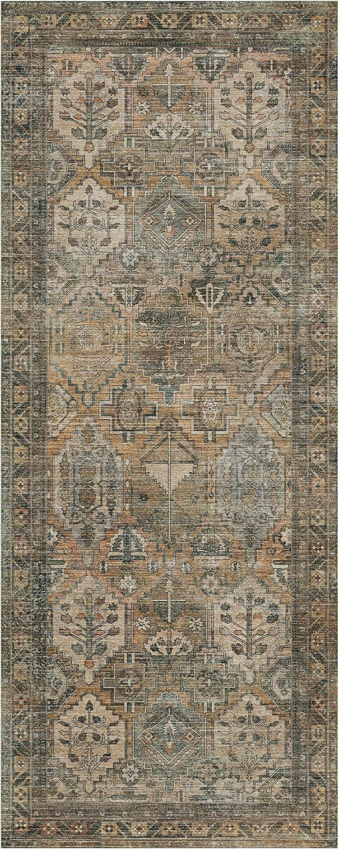 GENIMO 3x7 Runner Rugs for Hallway, Machine Washable Non Slip Vintage Rugs, Low Pile Lightweight Soft Print Rug for enrtyway, Corridor, Home Office, Kitchen, Warm Taupe