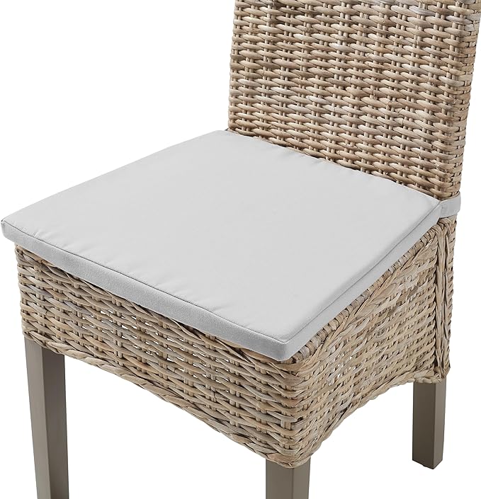 Crosley Furniture Edelyn Natural Rattan Dining Chairs Set of 2, Farmhouse Kitchen Accent Chair with Cushion, Kubu Rattan/Gray
