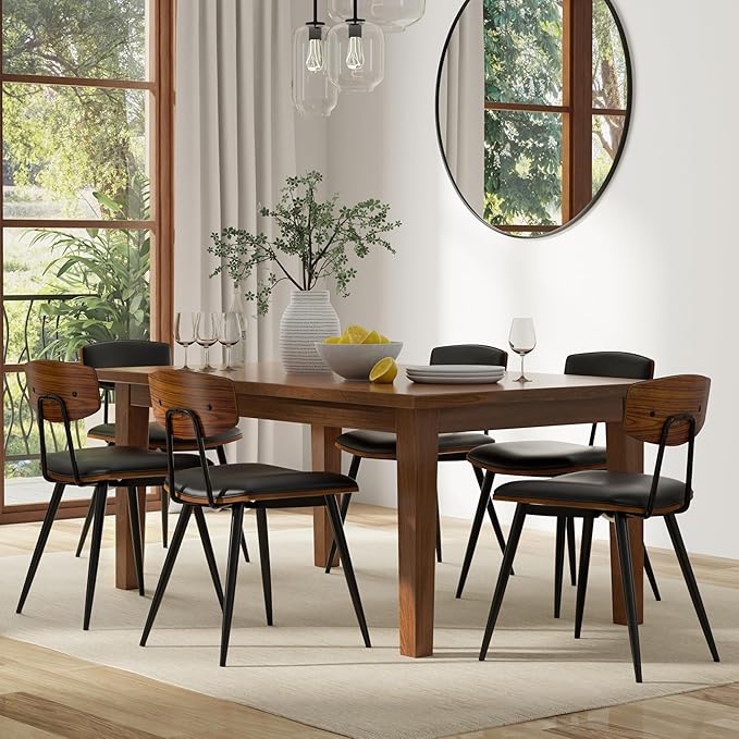 SIMPLIHOME Eastwood Dining Table, Solid Wood Walnut Veneer in Walnut, 66 x 40 inches, Contemporary-Style Rectangular Kitchen Table for up to 6 People