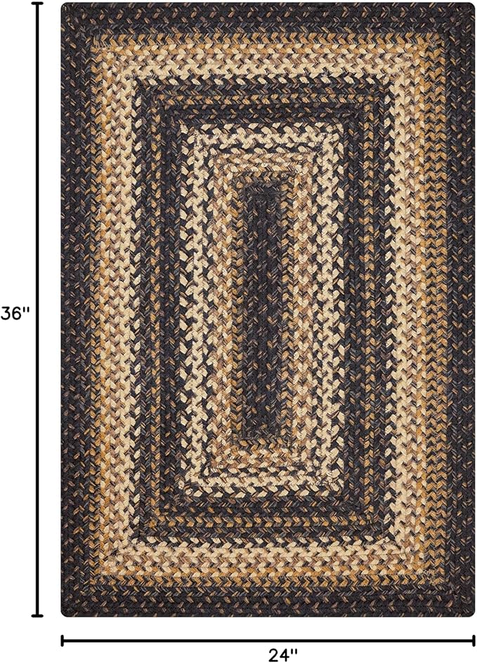 Kilimanjaro Black and Tan Small Braided Rugs, 2x3' Rectangle - Handmade with Jute, Warm Primitive Decor, Perfect for Bathrooms and Entryways - Durable and Easy to Clean