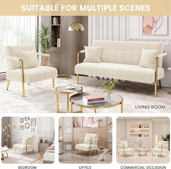 Yaheetech 30" W Modern Sofa Small Sofa Luxurious Velvet Fabric Couch with Gold-Tone Metal Arms and Legs for Living Room, Home Office, Studio Beige