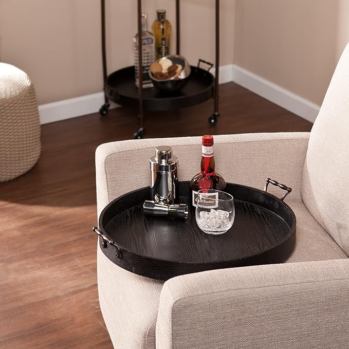 SEI Furniture Alfred Two-Tier Round Butler Table, Black
