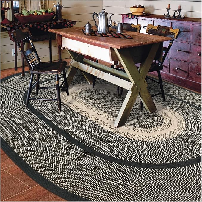 Manchester Black Braided Oval Area Rugs, Jute, 5x8' - Perfect Country Primitive Decor for Living Room, Dining Room, Everywhere