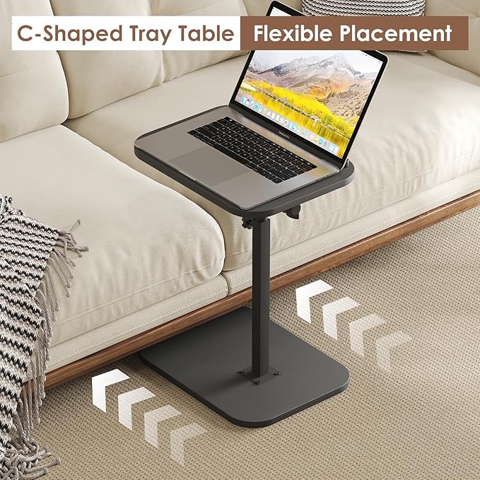 Sofa Couch Arm Table Tv Tray Small Bed Stand C Shaped Side End Tables for Living Room, Bedroom, Bedside Black