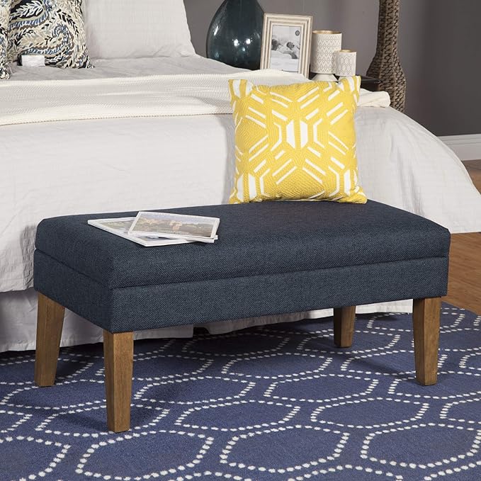 Homepop Home Decor | Upholstered Decorative Storage Ottoman Bench | Ottoman Bench with Storage for Living Room & Bedroom | Decorative Home Furniture, Navy Large