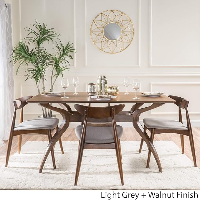 Christopher Knight Home Barron Fabric and Walnut Wood Dining Set, 5-Pcs Set, Light Grey / Walnut