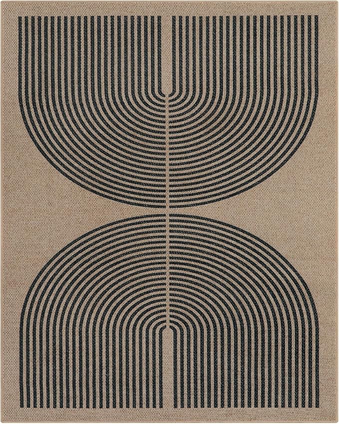 Lahome Modern Rainbow Easy Jute 9x12 Rug, Large Outdoor Patio Rug Farmhouse Indoor Outdoor Living Room Carpet, Contemporary Non Slip Non Shedding Nature Carpet for Dining Room Basement Backyard