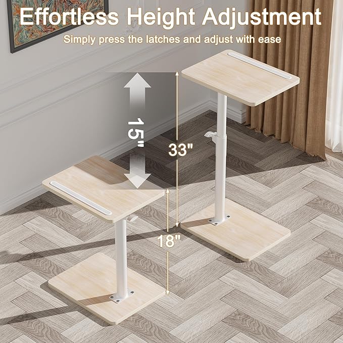 Sofa Armrest Tray Table for Couch - 360° Swivel Height Adjustable End for Small Spaces, Snack Side Table for Bed or Chair with Phone & Tablet Slot (Oak,Standard)