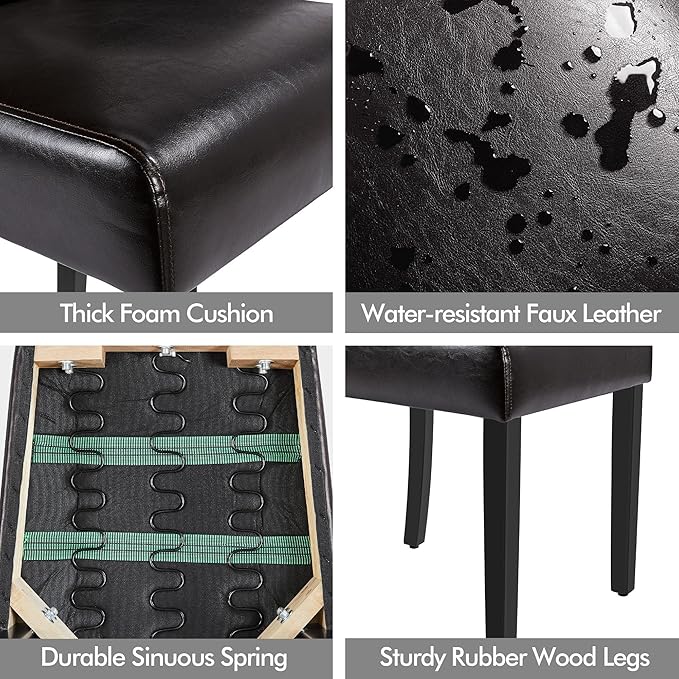 Yaheetech Dining Chairs Set of 6 Modern Style Faux Leather Dining Room Chairs with Solid Wood Legs and Button Tufted Padded for Home Kitchen, Brown