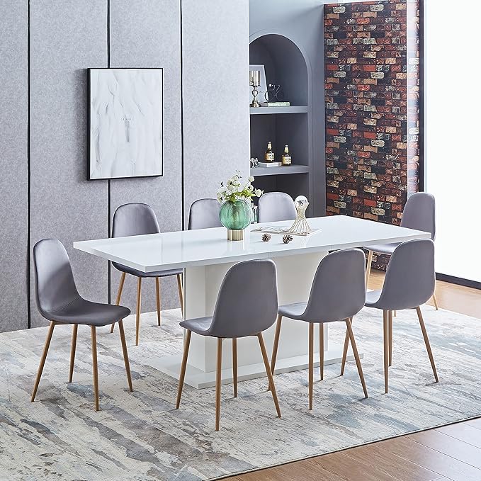 FurnitureR Dining Chairs Set of 4, Velvet Dining Room Seating, Upholstered Armless Kitchen Chairs, Side Chair Mid-Back with Metal Legs for Living Room Bedroom Home Office, Grey