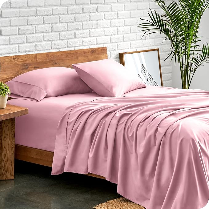 Bare Home Twin Sheet Set - 1800 Ultra-Soft Microfiber Twin Bed Sheets - Double Brushed - Deep Pockets - Easy Fit - Extra Soft - 3 Piece Set - Bedding Sheets & Pillowcases (Twin, Light Pink)
