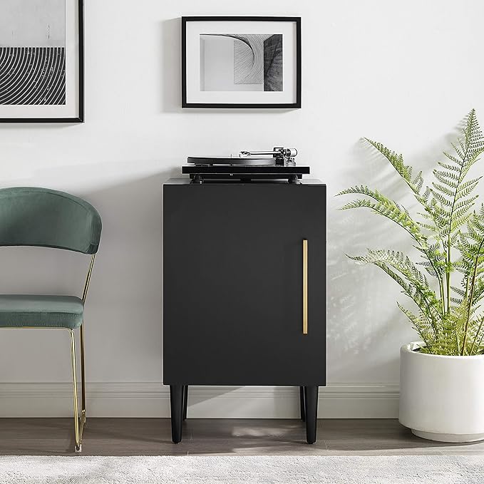 Crosley Furniture Everett Record Player Stand with Storage for Vinyl Records, Matte Black
