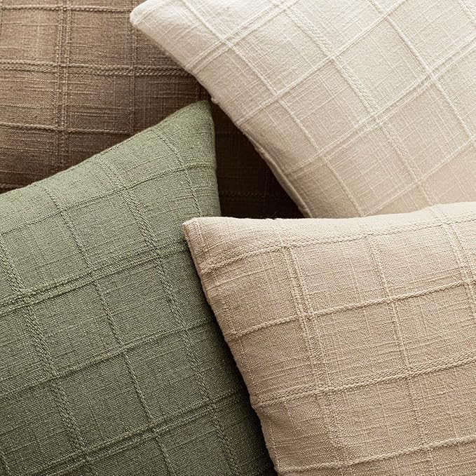 Foindtower Set of 2 Decorative Linen Check Throw Pillow Covers Neutral Long Body Lumbar Cushion Covers Farmhouse Vintage Boho Home Decor for Sofa Chair Couch Bedroom Living Room,14×36 Inch,Sage Green