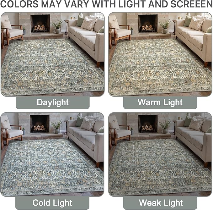 3X5 Area Rugs Machine Washable Rugs for Living Room, Vintage Boho Large Rugs for Bedroom Dining Room, Non Slip Indoor Soft Distressed Lightweight Thin Low Pile Carpet, Terracotta