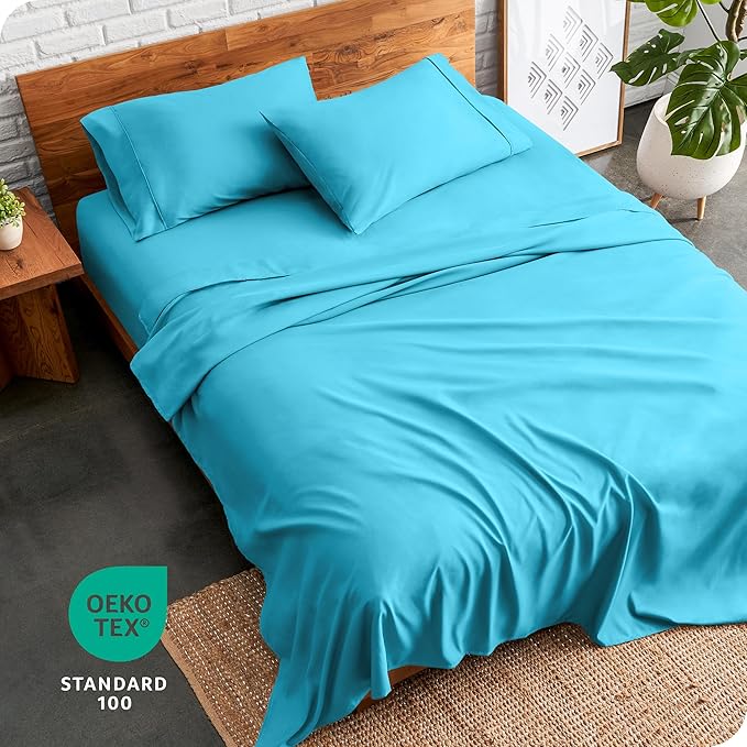 Bare Home Split Head Flex King Sheet Set - 1800 Ultra-Soft Microfiber Bed Sheets - Double Brushed - Deep Pockets - Easy Fit - 4 Piece Set - FlexTop King Bedding (Split Head Flex King, Aqua)