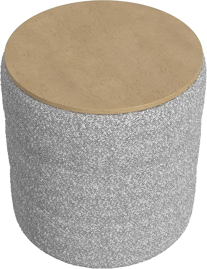 HomePop Channel Storage Ottoman with Wood Top - Cream Boucle with Gray Yarns