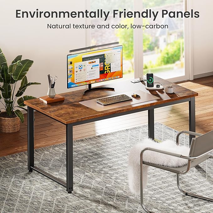 Huuger 48 x 24 inch Desk with Power Outlets & USB-C, Deeper & Thicker Desktop, Robust Metal Tubes, Computer Desk, Heavy Duty Office Desk, Work Gaming Desk for Home Office, Rustic Brown
