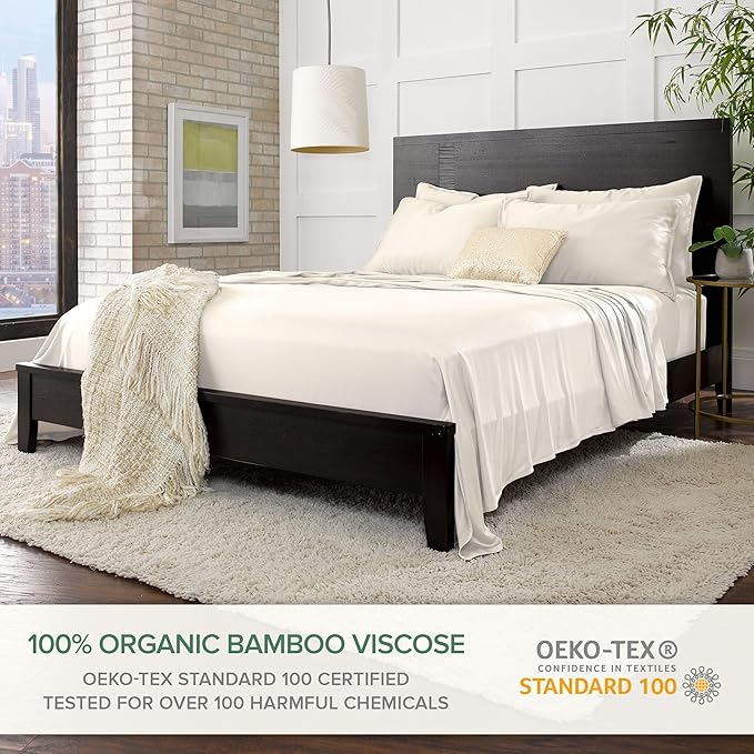 Twin XL Sheets by Pure Bamboo, Genuine 100% Organic Viscose Derived from Bamboo Bed Sheet Set, Luxuriously Soft & Cooling, Double Stitching, Lifetime Quality Promise (Twin XL, Ivory)