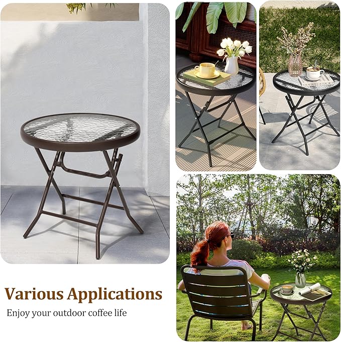 2 Pieces Outdoor Side Table - Small Patio End Table All Weather, Patio Furniture Sets and Outside Furniture for Pool, Balcony, Deck, Porch, Brown