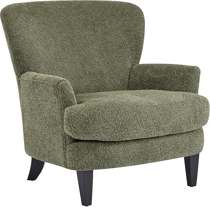 Christopher Knight Home Colby Boucle Upholstered Club Chair, Living Room Accent Chair, Wooden Frame, Flared Armrest, Plush Thick Cushion, Reading Lounge Chair, Space-Saving Furniture, Olive Green
