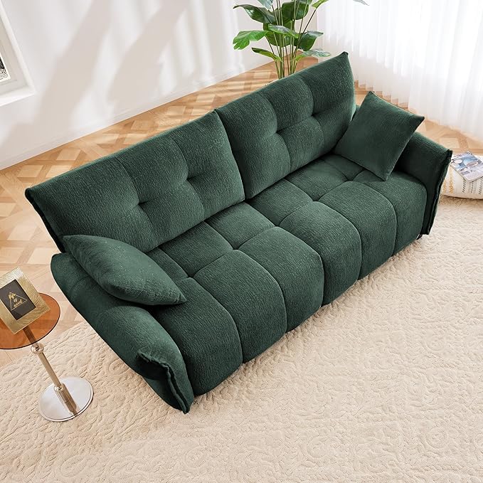 Modern Chenille Fabric 2-Seat Loveseat Sofa, Premium Upholstery Living Room Couch with Tufted Backrest & Comfortable Armrests and High-Resilience Memory Foam Cushions,Green