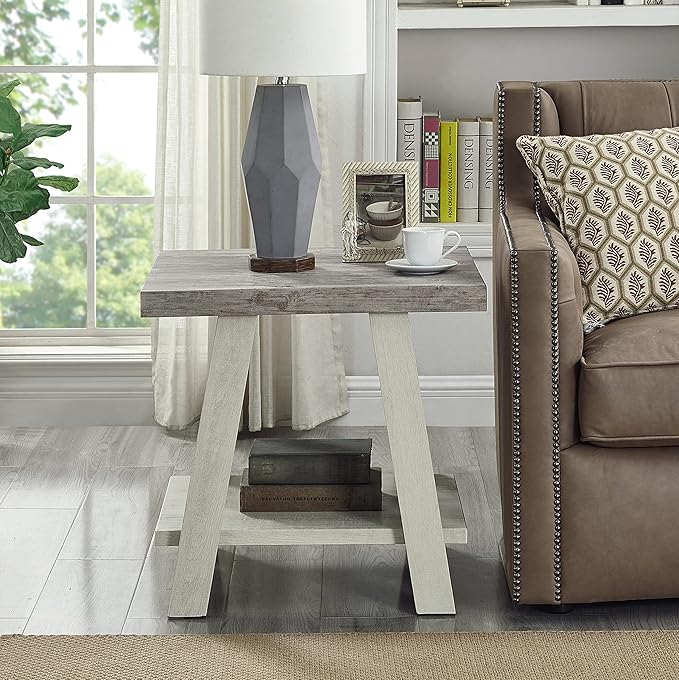Roundhill Furniture Athens Contemporary 3-Piece Wood Shelf Coffee Table Set, Weathered Gray and Beige