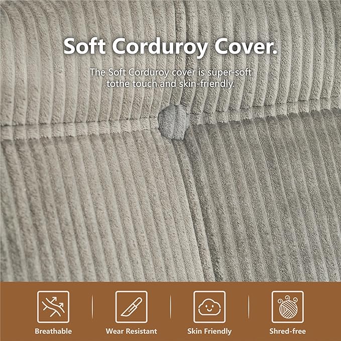 N&V CUBICUS Sofa, Single Seated Foam Sofa, Armless Floor Sofa, ALL NEW HYBRID FOAM Design, with Matching Ottoman (Harbour Gray)