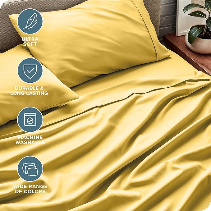 Bare Home Twin XL Sheet Set - College Dorm Size - Luxury 1800 Ultra-Soft Microfiber Twin Extra Long Bed Sheets - Deep Pockets - Easy Fit - Extra Soft - 3 Piece Set - Bed Sheets (Twin XL, Lemon Drop)