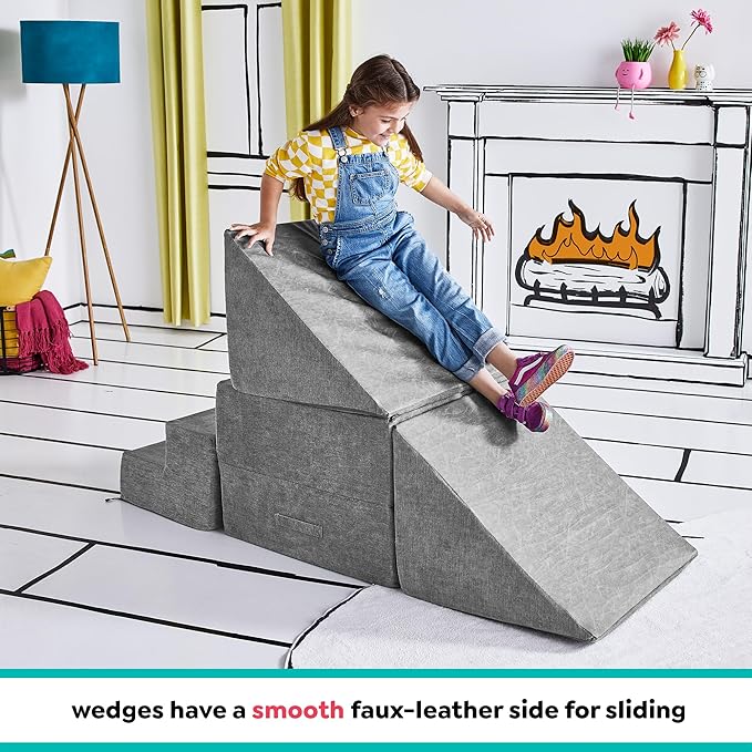 Yourigami Kids and Toddler Play Gym, Playroom Couch Set, Durable Modular Design, Mountain Gray