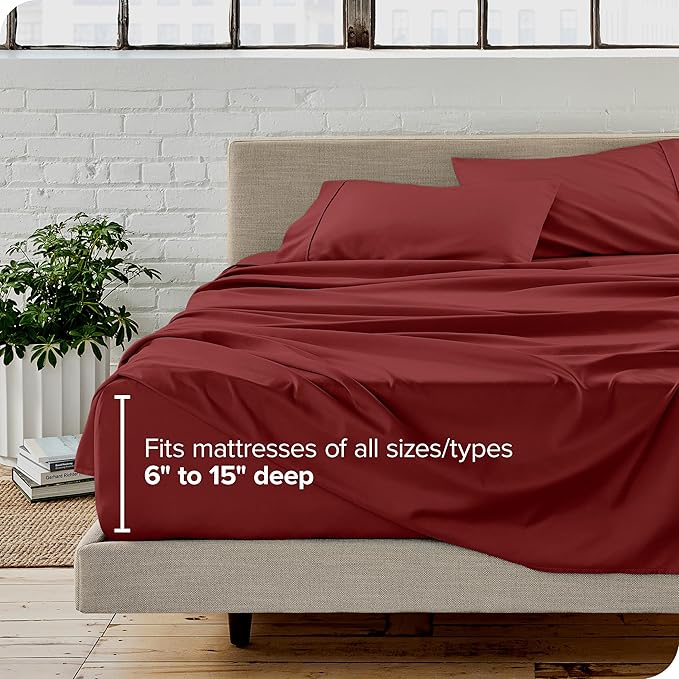 Bare Home Full Extra Long Sheet Set - 1800 Ultra-Soft Microfiber Full XL Bed Sheets - Double Brushed - Deep Pockets - Easy Fit - 4 Piece Set - Bed Sheets (Full XL, Rosewood)