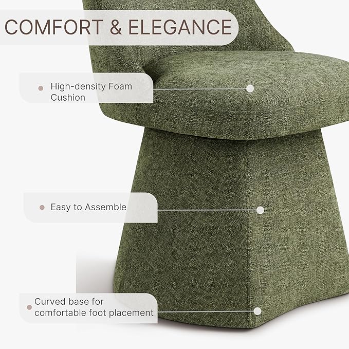 Swivel Dining Chair Mid Century Modern DeskChair High Back Upholstered Linen Fabric SideChair for Kitchen Diningroom Bedroom,Moss Green,2 Box