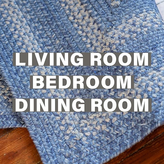 Homespice Denim Jute Blue 6x9' Oval Braided Rugs for Living Room, Bedroom Rug and Dining Room. Pet Friendly. Decor Styles- Farmhouse Rug, Rustic, Vintage, Cottage, Primitive, Country, Boho Rug