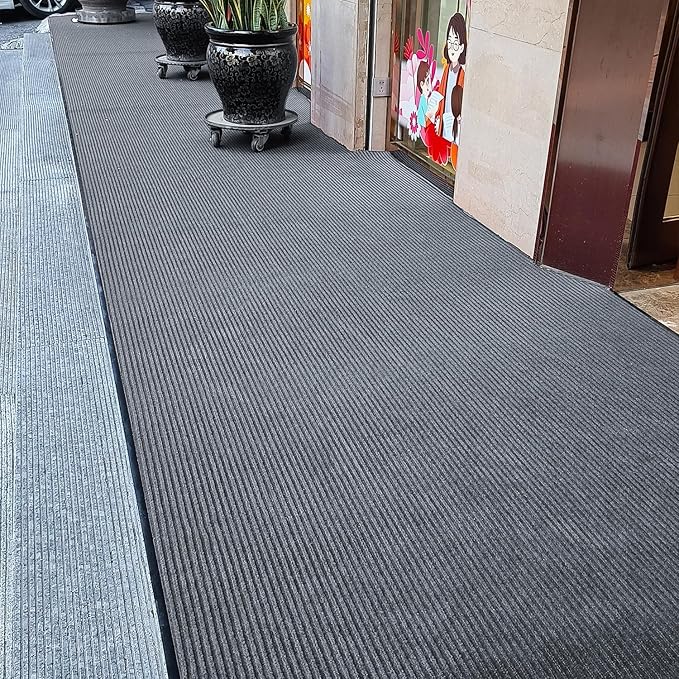 TANYOYO 3' X 10' Commercial Grade Door Floor Mat Brush Step Entrance Mat Vinyl Backed Utility Doormat Heavy Duty Floor Rugs Commercial Outdoor Carpet Indoor Entrance Mat，Grey