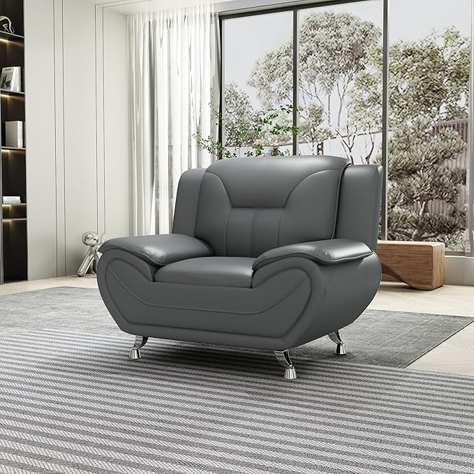 Container Furniture Direct Michael Modern Faux Leather Upholstered Stainless Steel Legs Living Room, Chair, Loveseat, Sofa, Red